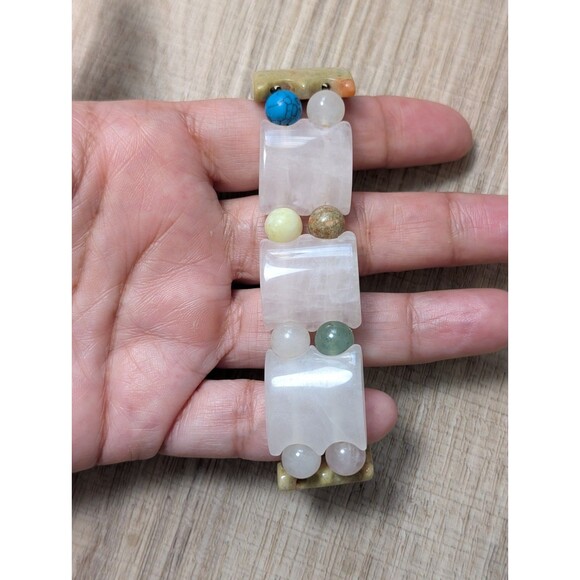 Artisan Multi-Gemstone Statement Panel Stretch Bracelet Boho Eclectic Chakras - Picture 3 of 4
